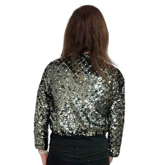 NWT Marc Jacobs Cardigan Sweater - Medium - Silver Sequin 3/4 Sleeve w/ Zipper - Picture 6 of 15